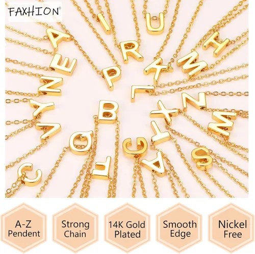 Vista 5 de FAXHION Gold Initial Necklaces for Women Girls, 3 Pcs 14K Gold Plated Letter Heart Pendant Necklaces, Dainty Gold Letter Necklace Set Layering