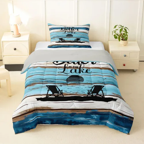 Vista 24 de Erosebridal Juego de edredón de ancla náutica, juego de ropa de cama con brújula oceánica, tamaño individual para niños, adolescentes y adultos