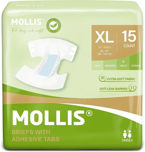 Vista 11 de MOLLIS Pañales para adultos para mujeres y hombres, calzoncillos desechables unisex para incontinencia con pestañas, control de olores, talla S, 15