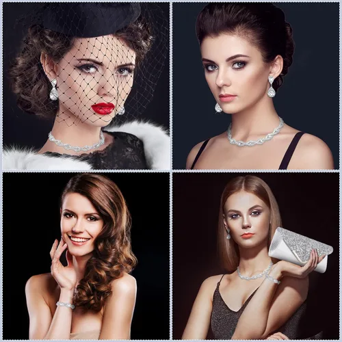 Vista 6 de Tiamon Juego de 5 piezas de joyas de diamantes de imitación, chales y envolturas formales para mujeres, vestidos de noche, bodas nupciales