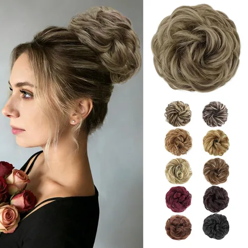 Vista 24 de MORICA Moño desordenado, extensiones de moño sintético para mujeres (rubio beige ceniza)