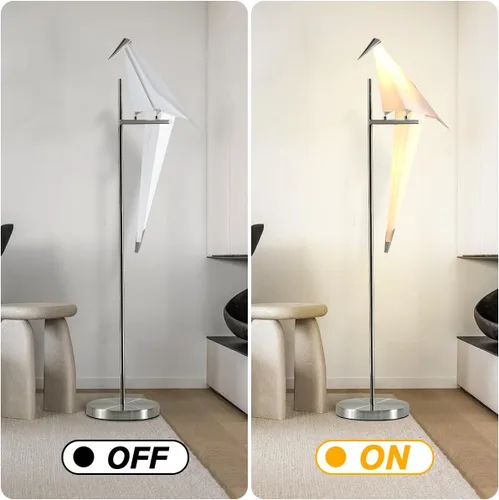Vista 5 de Lámpara de pie LED moderna de 62 pulgadas con forma de pájaro para sala de estar, lámpara de pie plateada moderna con luz de piso de pájaro