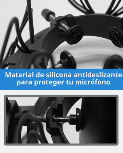Vista 4 de SUUNTOK Soporte de choque de micrófono con filtro pop Soporte de choque universal para micrófonos Tamaño de 0.827-2.441 in Clip de soporte