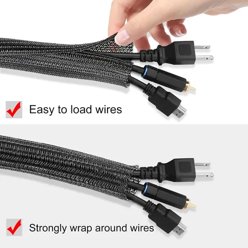 Vista 2 de Malla protectora de cable de 10 pies y 1/2 pulgada, funda dividida para cable de alimentación, USB, audio, cable para TV y computadora, protector