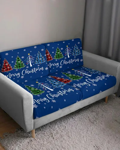 Vista 3 de Navy Blue Christmas Couch Cushion Covers, Stretch Sofa Cover with Elastic Bottom, Xmas Tree Winter Snowflake Sofa Slipcovers Protector Washable