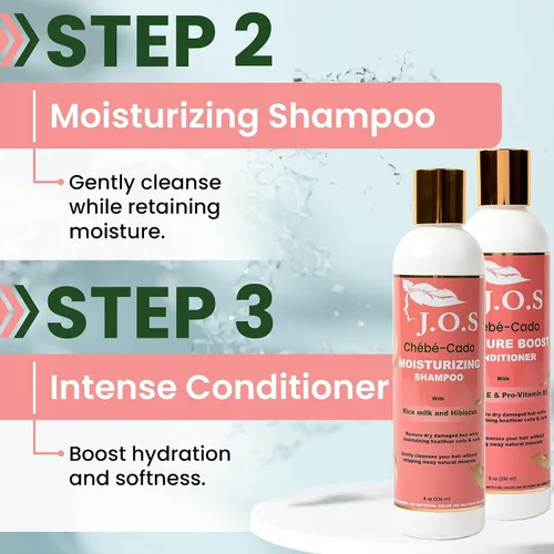 Vista 4 de J'Organic Solutions Kit de cuidado del cabello Chebe-Cado 5 en 1, prechampú, máscara capilar de arcilla, champú hidratante, acondicionador
