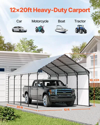 Vista 81 de VEVOR Cobertizo Tienda de Almacenamiento Exterior Portátil Resistente de 6 x 8 x 7 pies, Refugio de Cochera Garaje Impermeable con Puerta Enrollable