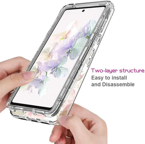 Vista 4 de Funda para Pixel 6A, GX7AS con protector de pantalla de vidrio templado, cuerpo completo, transparente, flexible, con protección de diseño floral