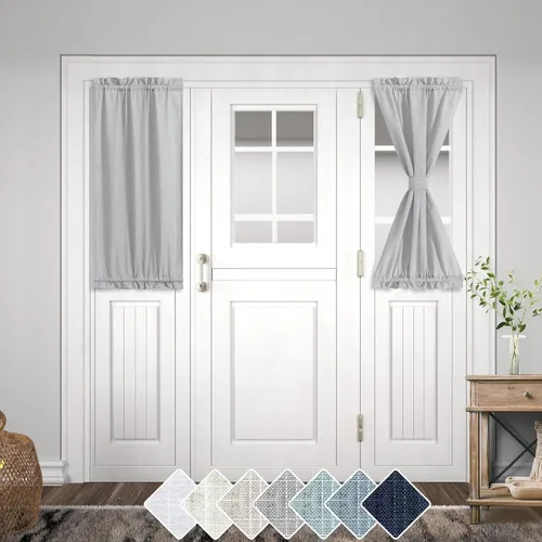 Vista 34 de KOUFALL Cortina de puerta francesa, persianas de lino para cubrir ventanas, 1 panel, 25 x 72 pulgadas de largo, color azul piedra