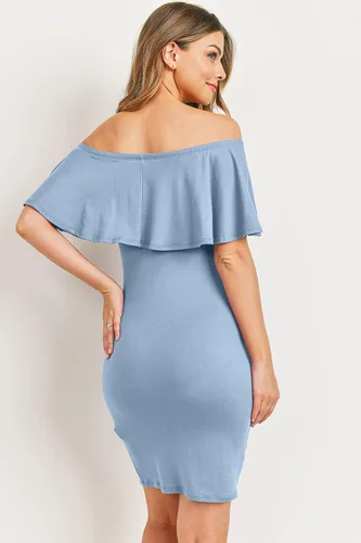 Vista 4 de Hello MIZ - Vestido de maternidad con volantes y hombros descubiertos para mujer, fabricado en EE. UU.