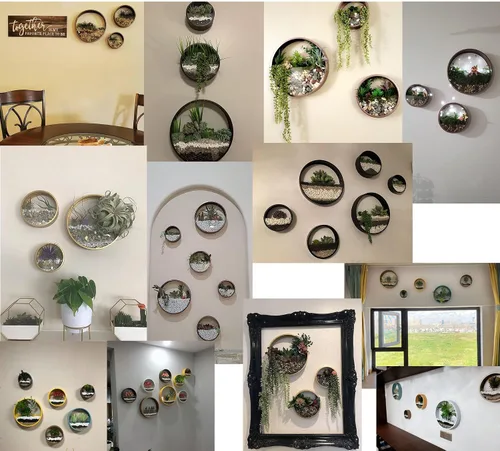 Vista 7 de Juego de 3 macetas de pared, modernas macetas redondas de vidrio para suculentas, maceta circular colgante de hierro para hierbas, cactus pequeño