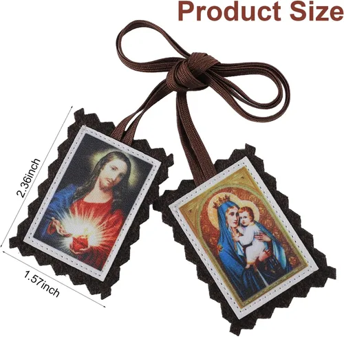 Vista 2 de TALPGOD Paquete de 3 Escapularios Católicos Marrones, Sagrado Corazón de Jesús con Nuestra Señora Monte Carmelo Escapulario Católico, Escapularios
