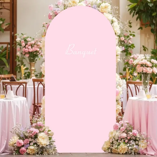 Vista 122 de Baby Blue Arch Backdrop Cover, 6FT Spandex Fitted Wedding Arch Stand Covers Round Top Chiara Backdrop Cover for Birthday Party Ceremony Banquet Azul