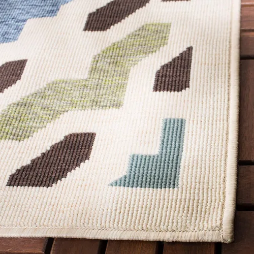 Vista 5 de SAFAVIEH Alfombra lavable al aire libre Veranda Collection – Alfombra de pasillo de 2 pies 3 x 8 pies, color crema y aguamarina, no desprende pelusa