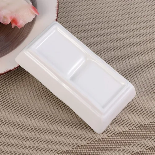 Vista 6 de Kichvoe Plato de cerámica de 2 compartimentos para aperitivos divididos, bandeja para servir aperitivos para salsa de soja, vinagre, ketchup