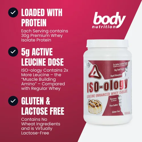 Vista 3 de Body Nutrition ISO-Ology, proteína aislada de suero en polvo mejorada con leucina, suplemento de recuperación después del entrenamiento, suero