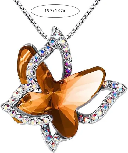 Vista 2 de CSIYANJRY99 Collares con colgante de cristal de mariposa, bohemia, cristales de tono plateado, collares de joyería, regalos para mujeres