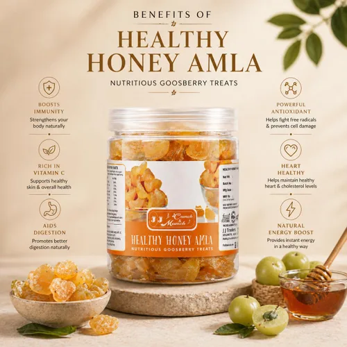 Vista 5 de J J Crunch N Munch Honey Amla Candy, sin azúcar, miel natural endulzada, grosella espinosa india, (4.23 oz)