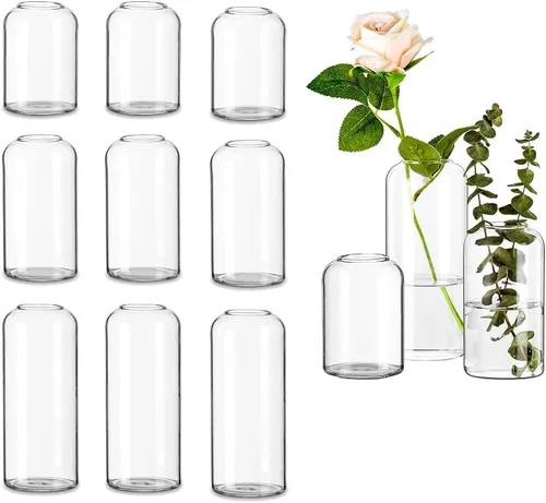 Vista 11 de Glasseam Juego de 12 jarrones negros, jarrones de cristal únicos para decoración, bonitos jarrones pequeños a granel, jarrón moderno estético