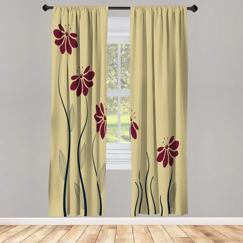 Vista 43 de Ambesonne - Cortinas amarillas para ventana, arte moderno escandinavo de escena de jardín con flores de tulipán y mariposas bailando, juego de 2