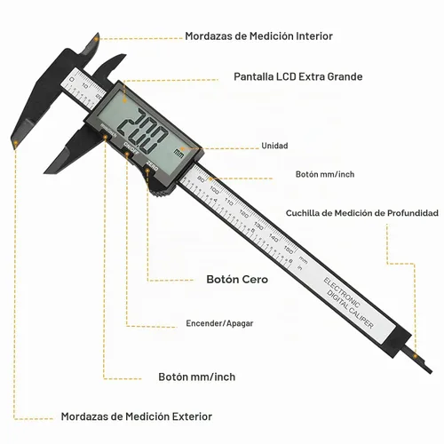 Vista 6 de Calibre digital, calibre Sangabery de 6 pulgadas con pantalla LCD extragrande, herramienta de medición de pinzas Vernier de plástico, regla