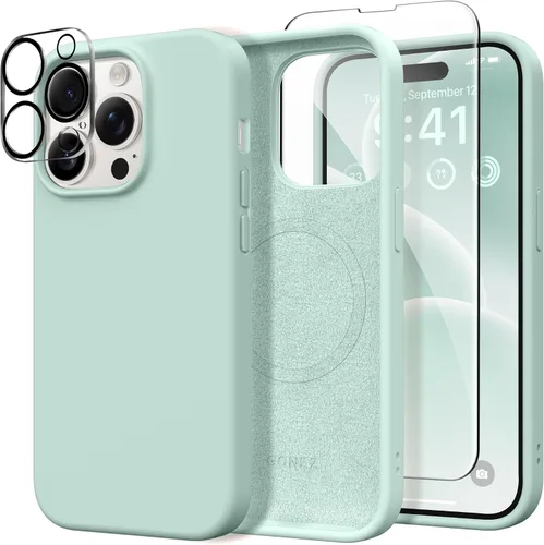 Vista 258 de GONEZ Funda magnética para iPhone 14, compatible con Magsafe, con protector de pantalla + protector de cámara, forro de microfibra antiarañazos