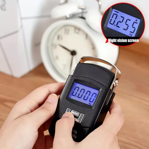 Vista 4 de Herramienta de medición de peso, báscula digital para maleta con capacidad de 110 libras110.2 lbs, báscula de pesaje portátil de acero inoxidable