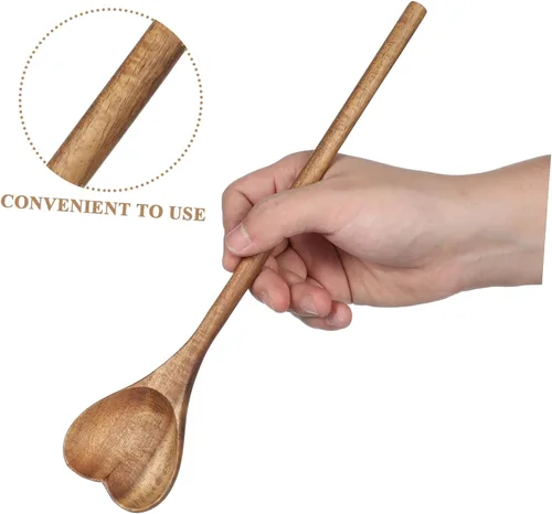 Vista 4 de PRETYZOOM Cuchara para pastel Cuchara de madera Cuchara de sopa pequeña Cuchara de madera Cuchara de mesa para servir Cuchara de San Valentín