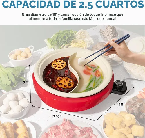 Vista 5 de AROMA® Olla eléctrica dividida Shabu Shabu con olla recubierta de cerámica sin PFAS (2.5 cuartos de galón)