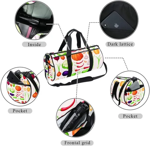 Vista 2 de AISSO Duffel Bag for Women Men Healthy Vegetables Sports Gym Tote Bag Weekend Overnight Travel Bag Outdoor Luggage Handbag