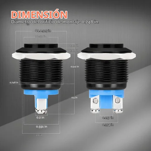 Vista 2 de DaierTek Interruptor de botón de bocina momentánea de 12 V y 0.748 in, interruptor de encendido de arranque redondo impermeable de metal negro