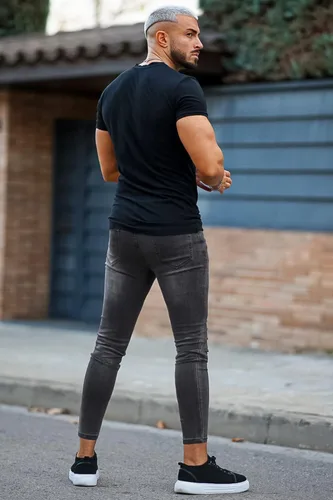 Vista 4 de GINGTTO - Jeans rasgados, elásticos y ajustados para hombre