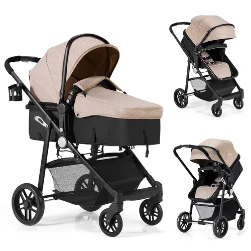 Vista 9 de Baby Joy - Cochecito de bebé, 2 en 1 convertible para cochecito de bebé, cochecito con cubierta para pies, soporte para tazas, gran espacio de Negro