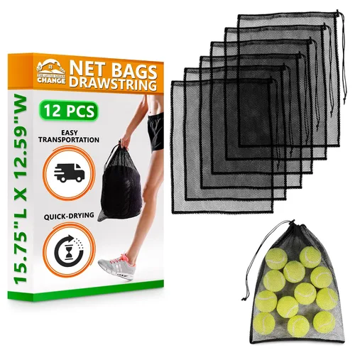 Vista 10 de 10 piezas de bolsas pequeñas de malla – Bolsas de nylon de malla con cordón de 11.8x7.48" – Ligeras, transpirables, reutilizables
