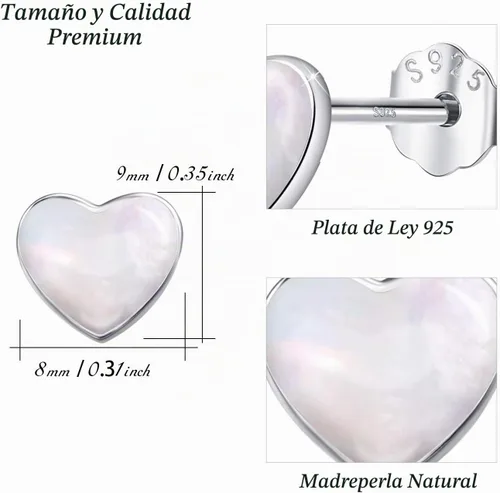 Vista 5 de Aretes pequeños de plata de ley 925 con forma redonda de nácar de 0.197 in, hipoalergénicos para orejas sensibles, joyería de perlas, regalo del día