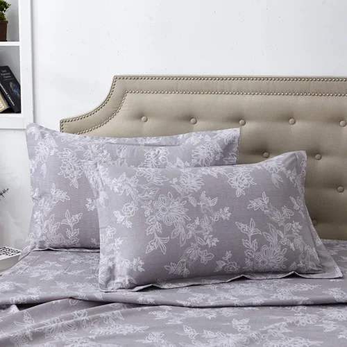 Vista 3 de FADFAY Juego de sábanas bajeras de tamaño individual color gris con estampado floral blanco con bolsillo profundo, súper suaves, de fácil cuidado