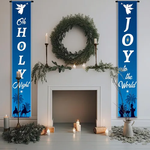 Vista 4 de Preboun 3 pancartas colgantes de Navidad con luces LED para el porche de Navidad con cadena de luces LED para decoración de invierno, Navidad