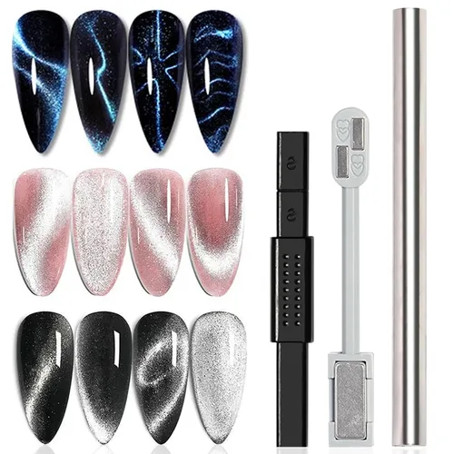 Vista 11 de 11 imanes de uñas, imanes de ojo de gato para uñas, barra magnética de esmalte de uñas, kit de diseño de uñas 3D, esmalte de gel magnético