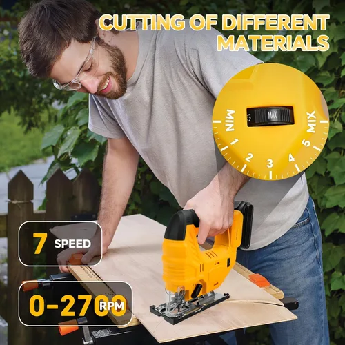 Vista 6 de Sierra de calar inalámbrica para batería Dewalt de 20 V, rompecabezas sin escobillas con luz LED, 7 velocidades variables, cortes biselados de 45°