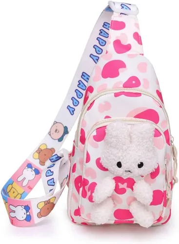Vista 4 de Hiflyer Mochila bandolera para niños, mini bolso cruzado Kawaii para el pecho para niñas de viaje, Rosado, Pequeño, Mochilas Sling