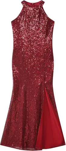 Vista 4 de Rswnyirn Vestidos de lentejuelas para niñas, diseño de sirena, con cuello halter, brillante, para concurso, fiesta, princesa, baile de graduación