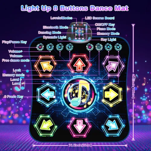 Vista 5 de Tapete de Baile, 2025 Tapete de Baile Iluminado de 8 Botones con Bluetooth Inalámbrico, Sistema de Control de Luz Fluida Mejorado con Soportes