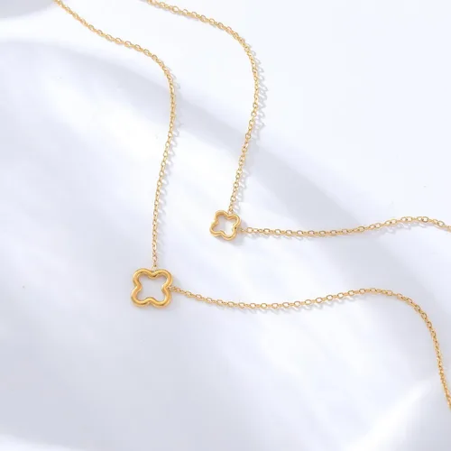 Vista 2 de YADUDA Delicado juego de gargantilla de trébol de cuatro hojas huecas, collar con colgante de trébol para mujer, collar de acero inoxidable chapado