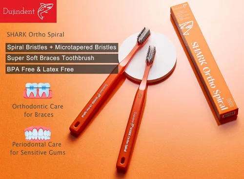 Vista 5 de Cepillo de dientes ortodóntico en forma de V para frenos, cerdas en espiral, cepillo de dientes para soportes y cables, limpieza de mango