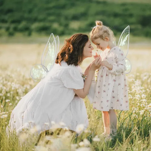 Vista 4 de leiwo Alas de hadas para adultos alas de mariposa para mujeres y niñas alas transparentes brillantes para disfraz de Halloween disfraz de cosplay