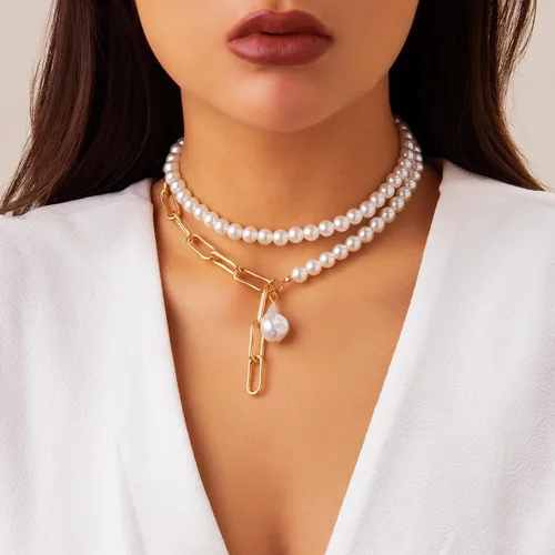 Vista 2 de Layered Pearl Necklace Baroque Style for Women Girls