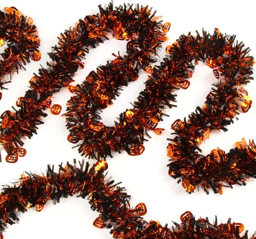 Vista 9 de LOMIMOS - Guirnalda de oropel de Halloween de 32,8 pies, decoración colgante de murciélago brillante con diseño metálico para suministros de fiesta