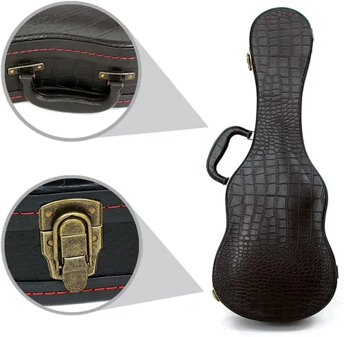 Vista 4 de Funda para ukelele soprano, cuero con patrón de cocodrilo de 21 pulgadas, color negro