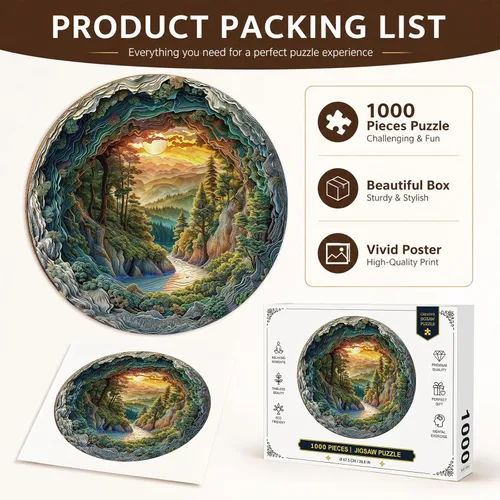 Vista 3 de Rompecabezas de 1000 piezas para adultos, rompecabezas visual 3D de bosque de cuevas para adultos, 26.6 x 26.6 pulgadas, 1000 piezas, rompecabezas