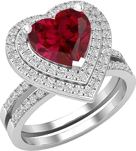 Vista 50 de Dazzlingrock Collection Juego de anillos de compromiso de doble halo con diamantes naturales redondos y piedras preciosas creadas en laboratorio